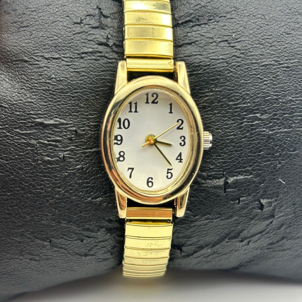Gold-tone Oval Case Stainless Steel Stretch Band Women’s Watch Working